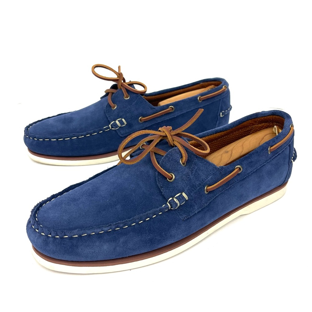 Allen Edmonds Blue Suede Boat Shoes with Tan Laces